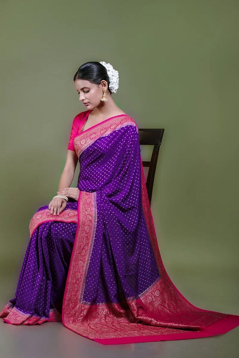Purple Banarasi Crepe Saree