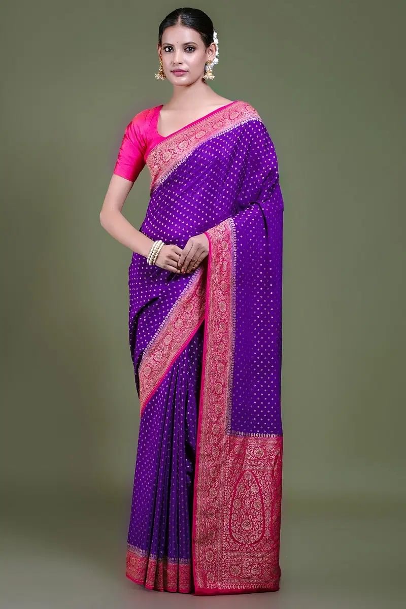 Purple Banarasi Crepe Saree