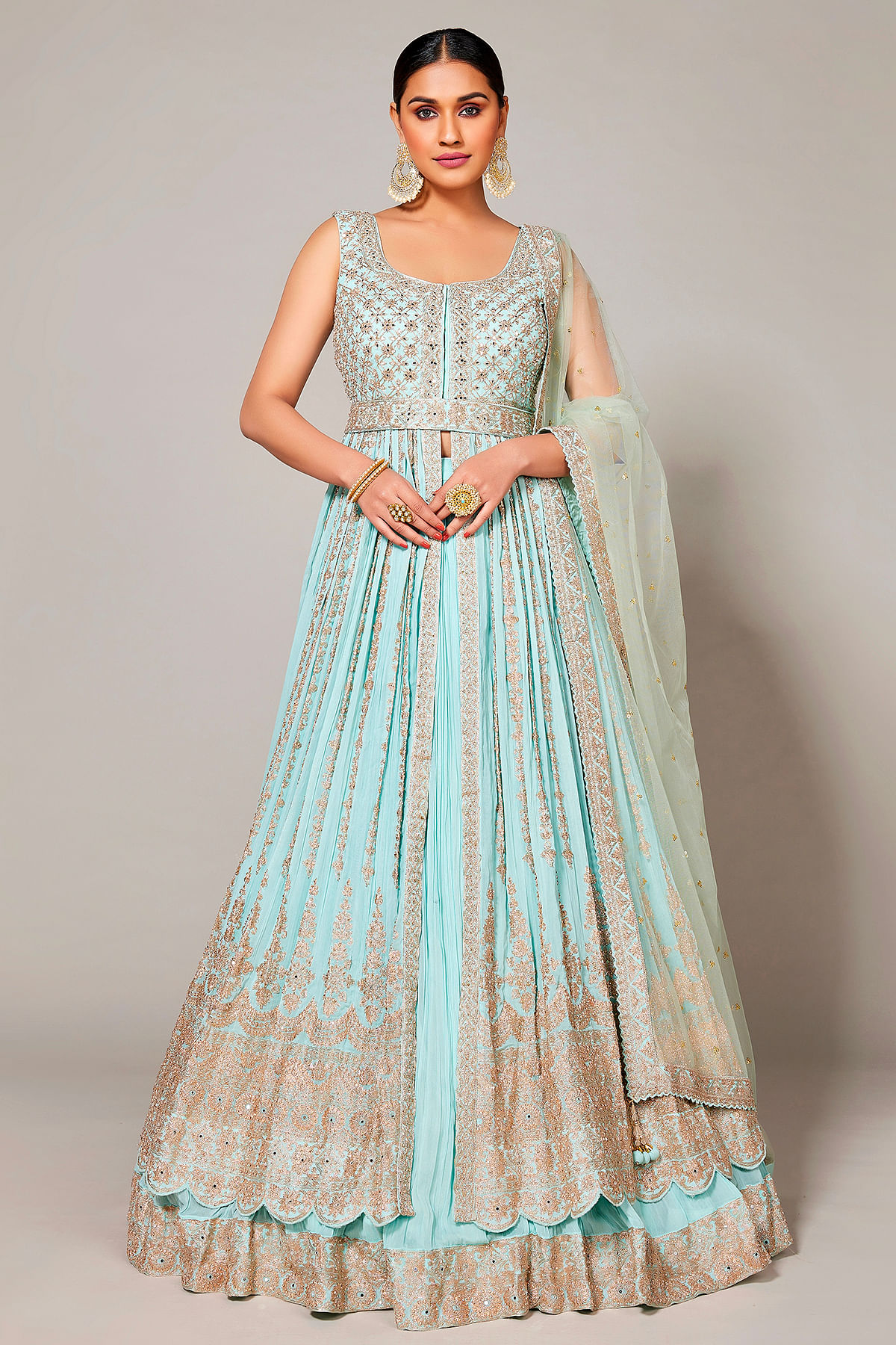 Blue Indo-Western Lehenga