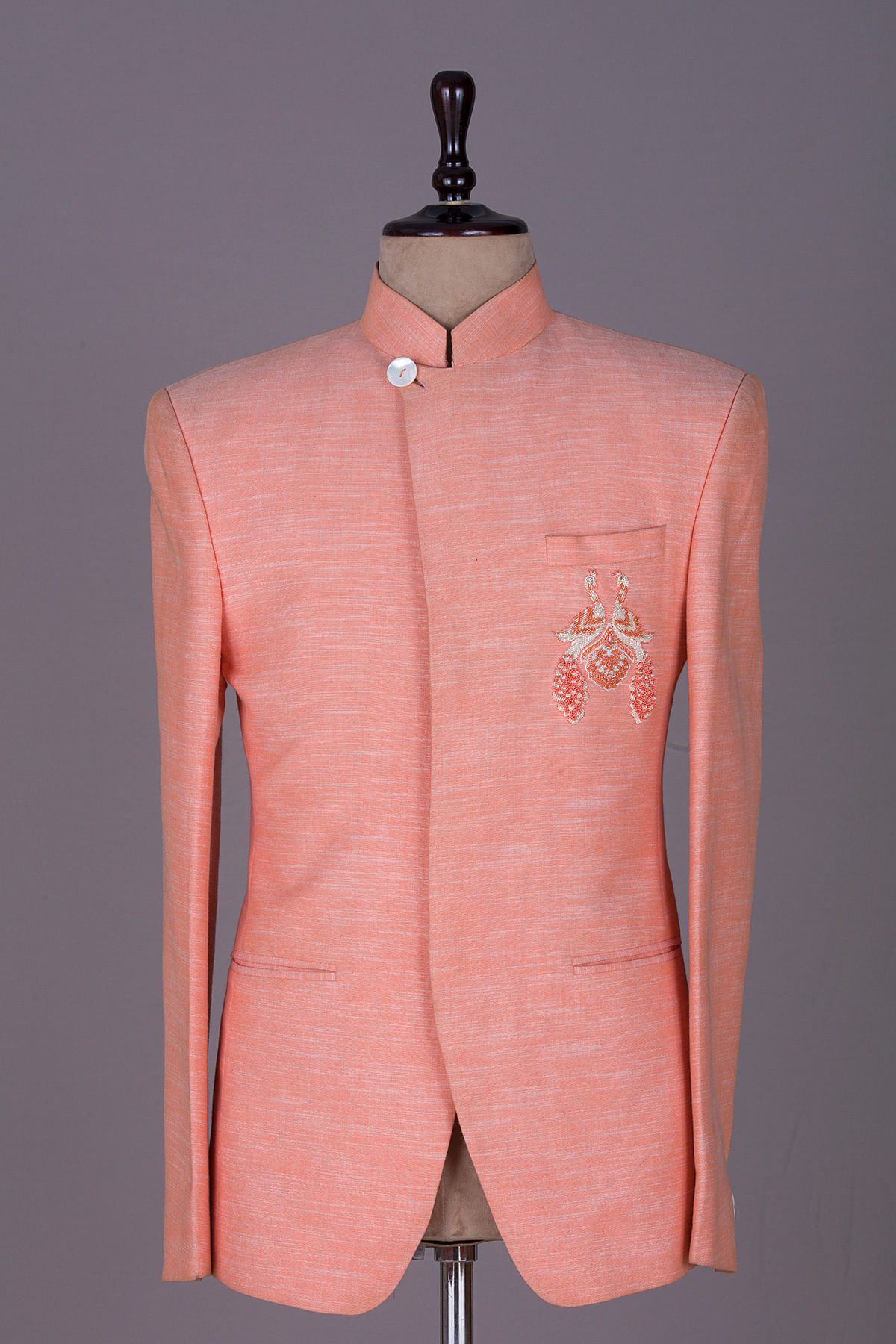 Banarasi Silk Fabric Embroidery Work Wedding Wear Readymade Peach Colo