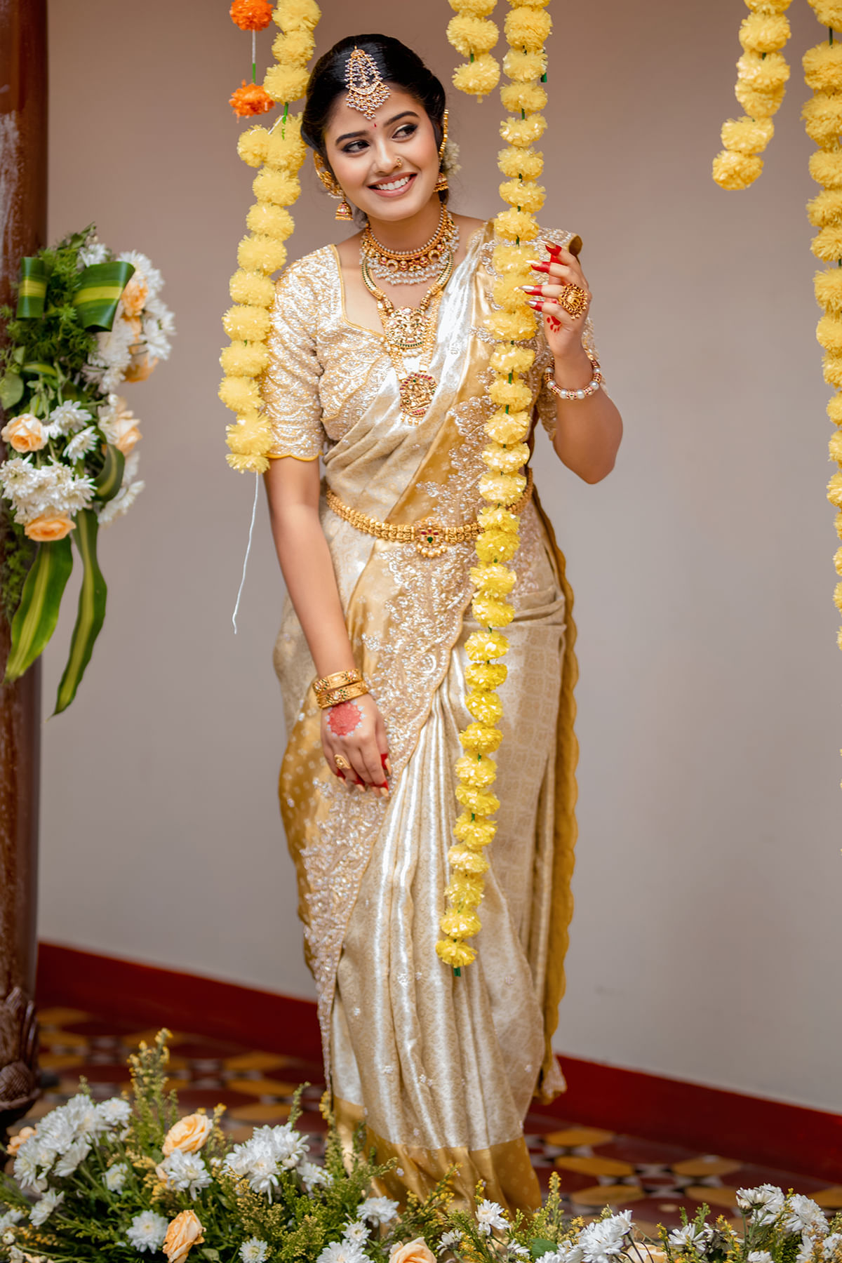White and Gold Kanchipuram Tissue Saree