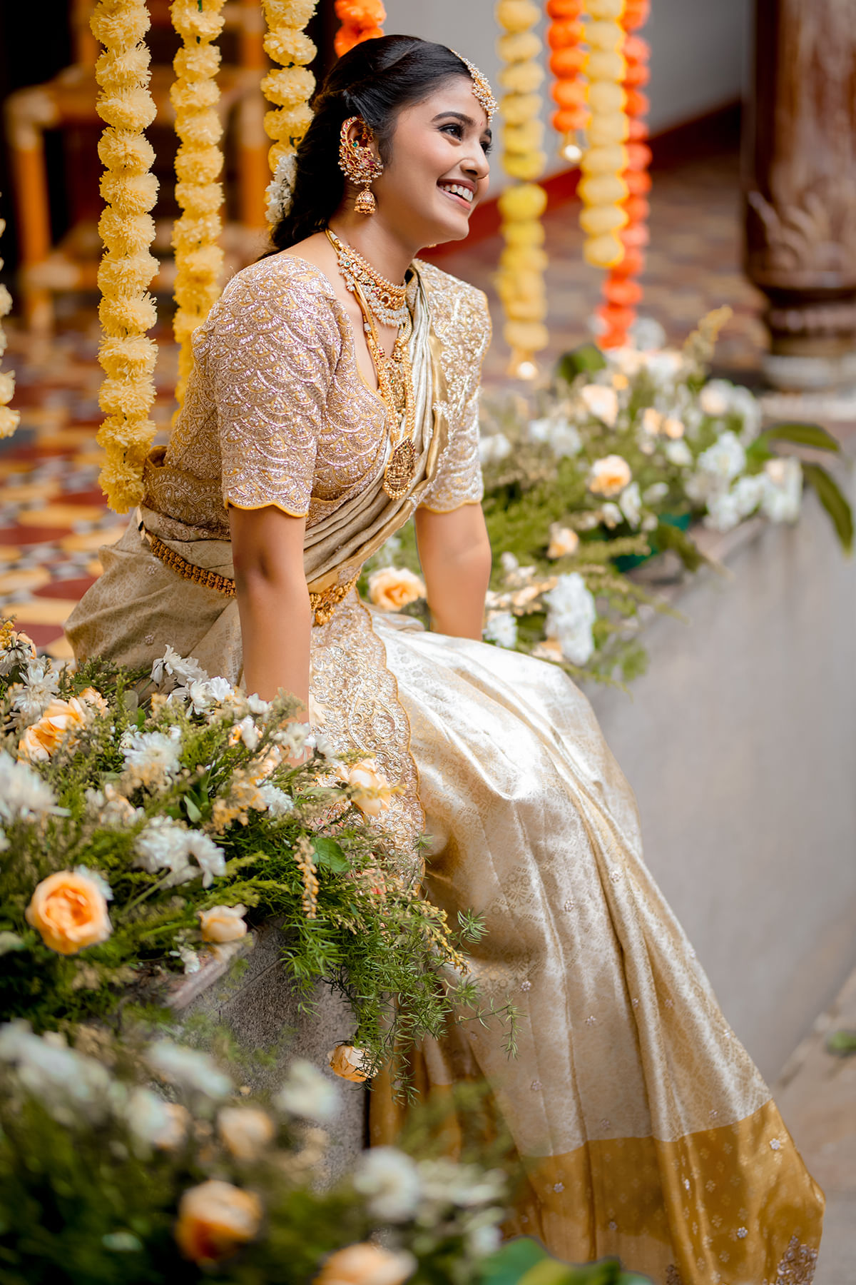 White and Gold Kanchipuram Tissue Saree