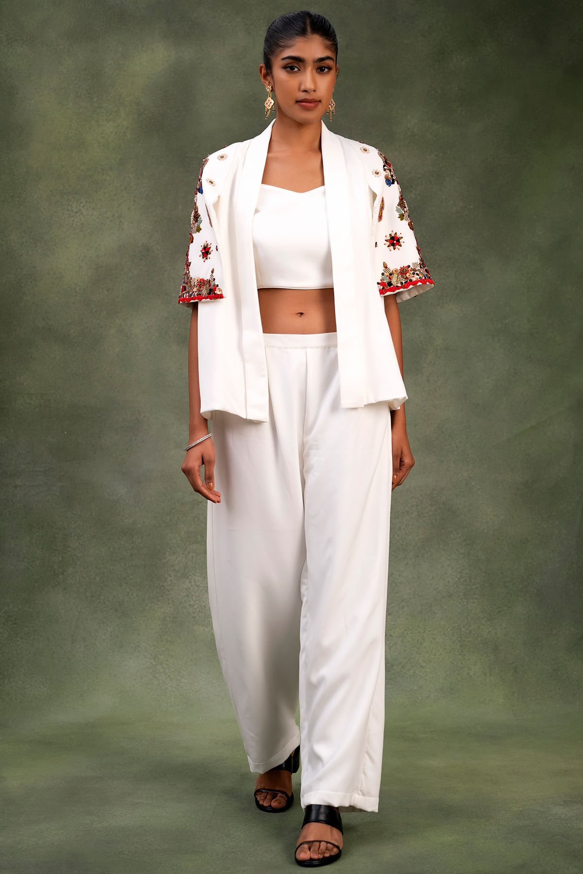 White Crop Top Suit