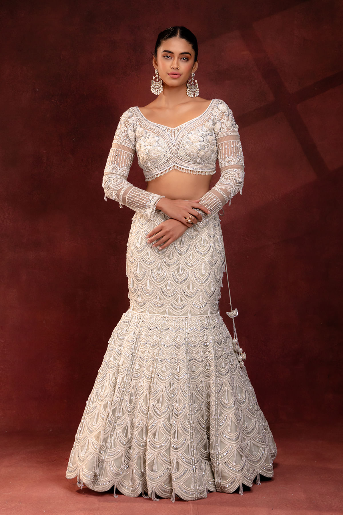 White Fish Cut Lehenga