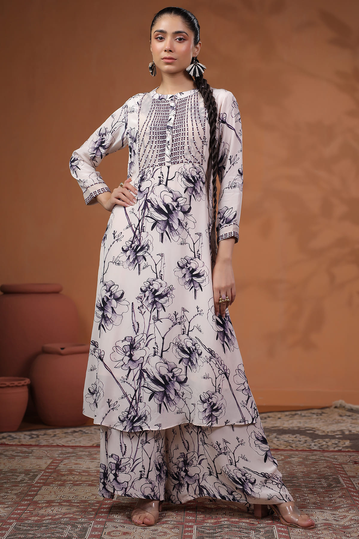 Printed Kurti Plazo Kurti Style White Printed Crepe Kurti With