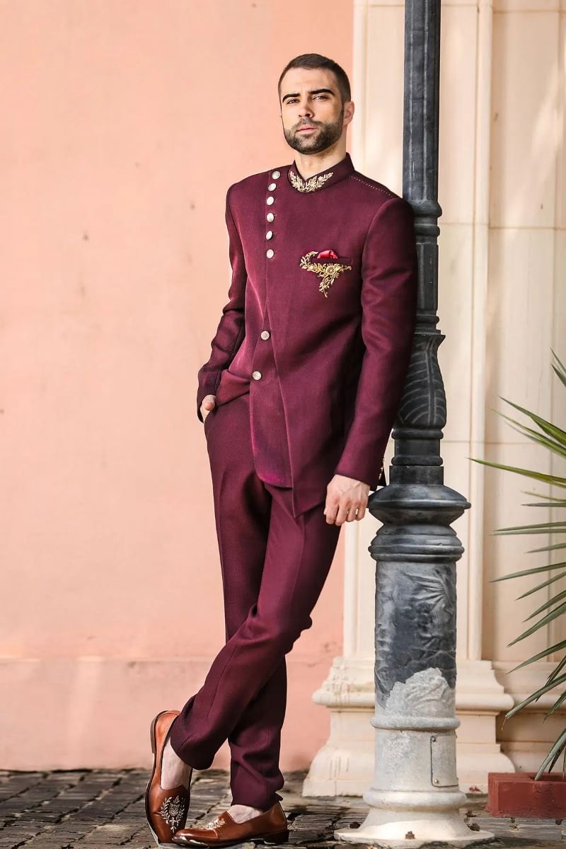 Wine Jodhpuri Suit