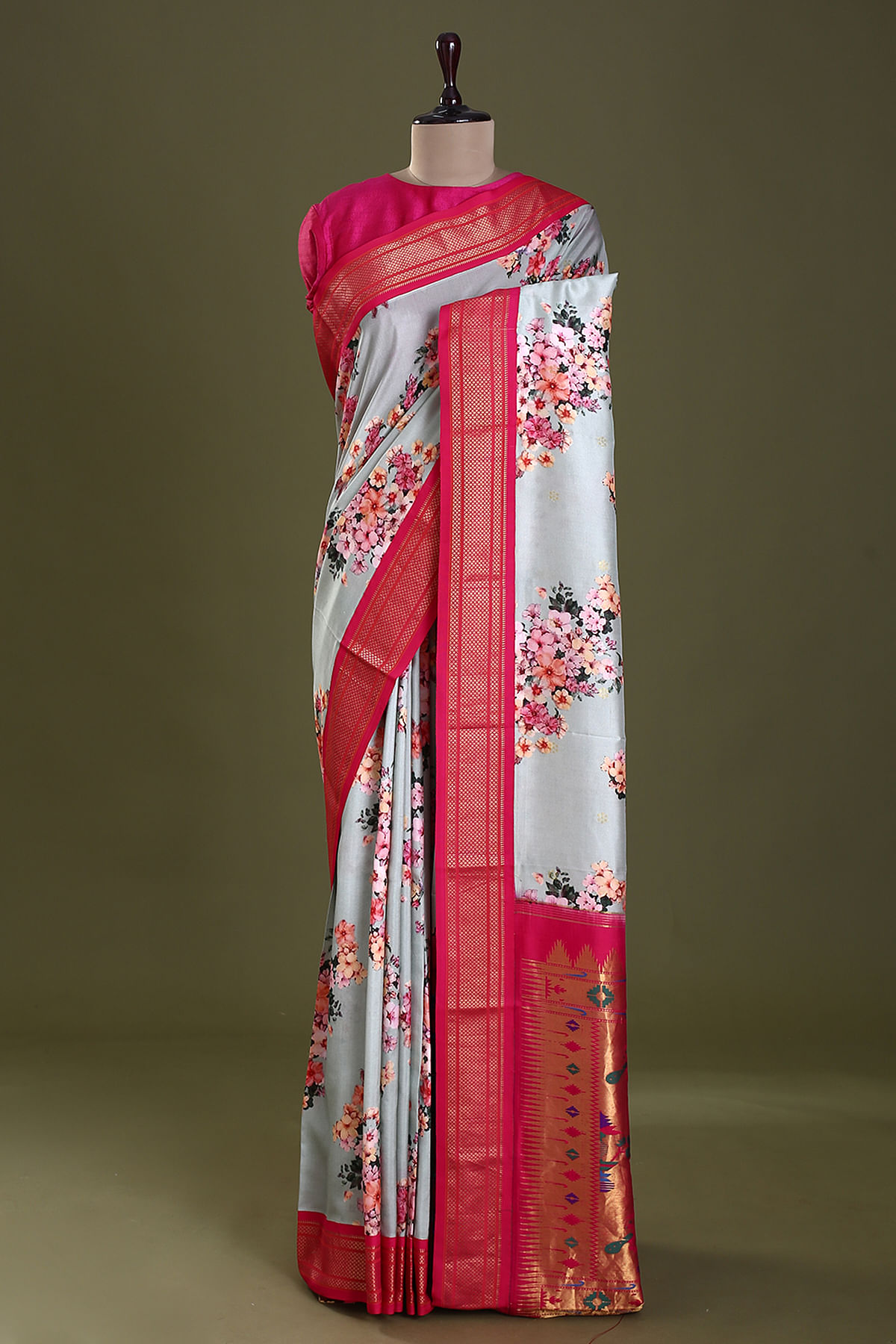 Mangalagiri pattu kalamkari print work saree – www.vannamayil.com