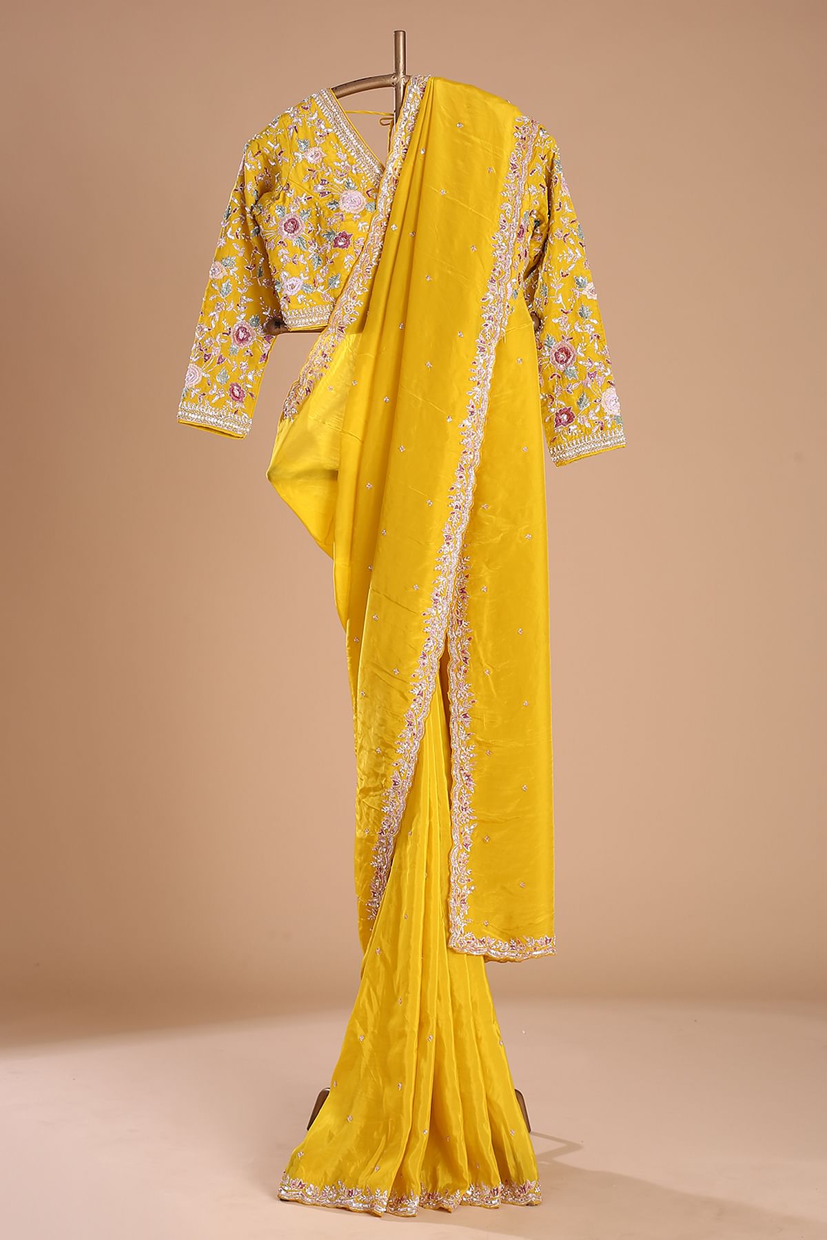 Soft yellow Pearl hotsell Work Saree