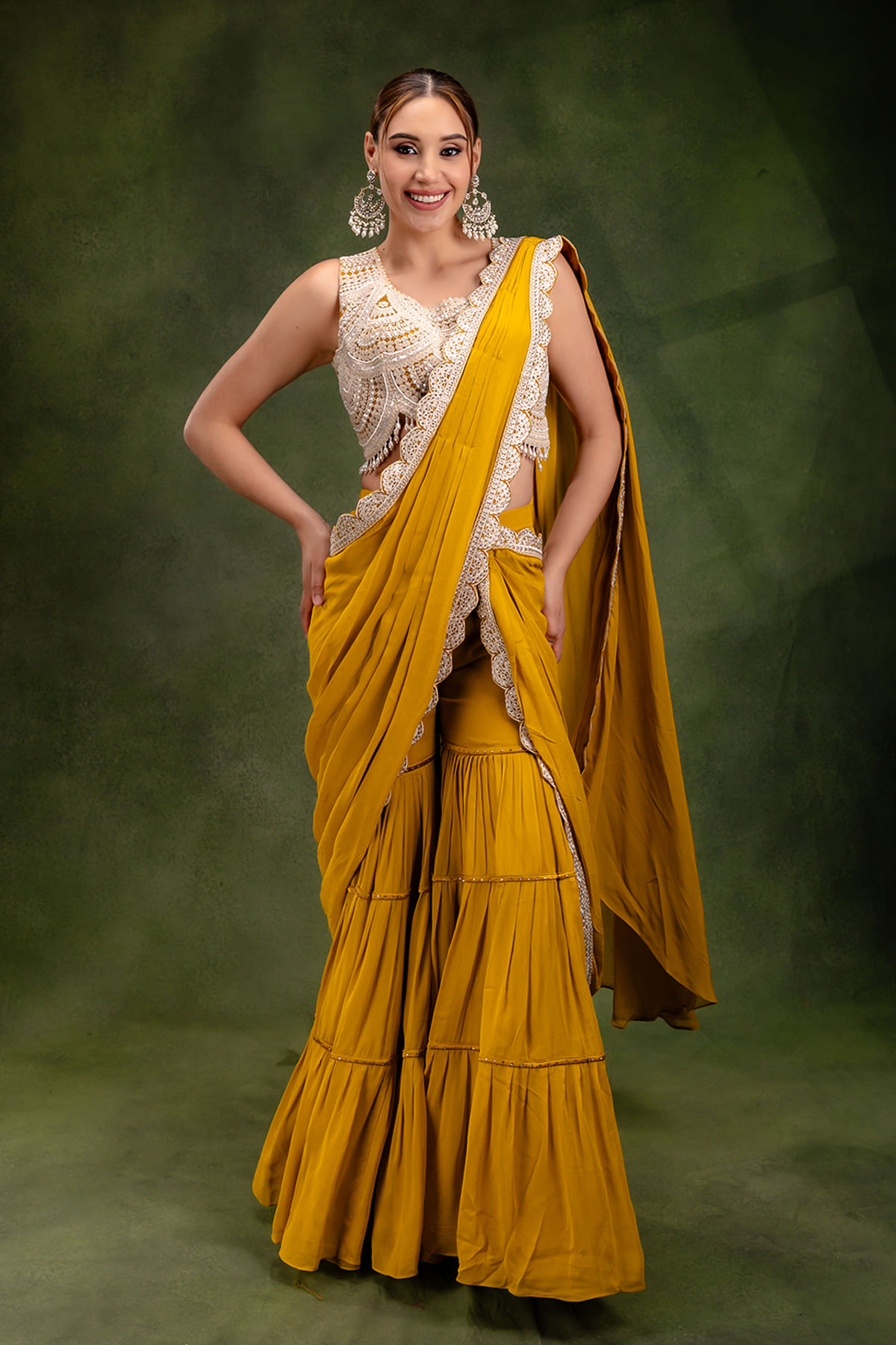 Yellow Crop Top Suit