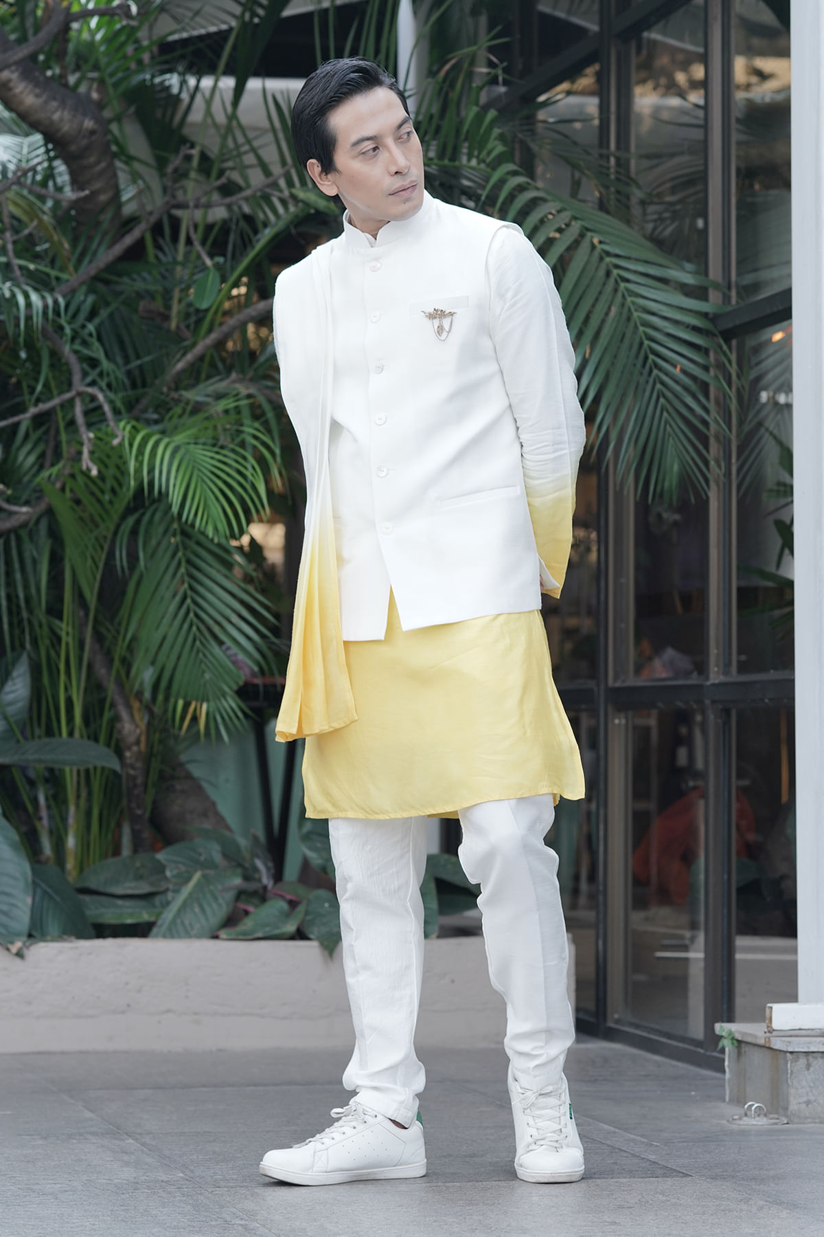Yellow & White Waistcoat Kurta