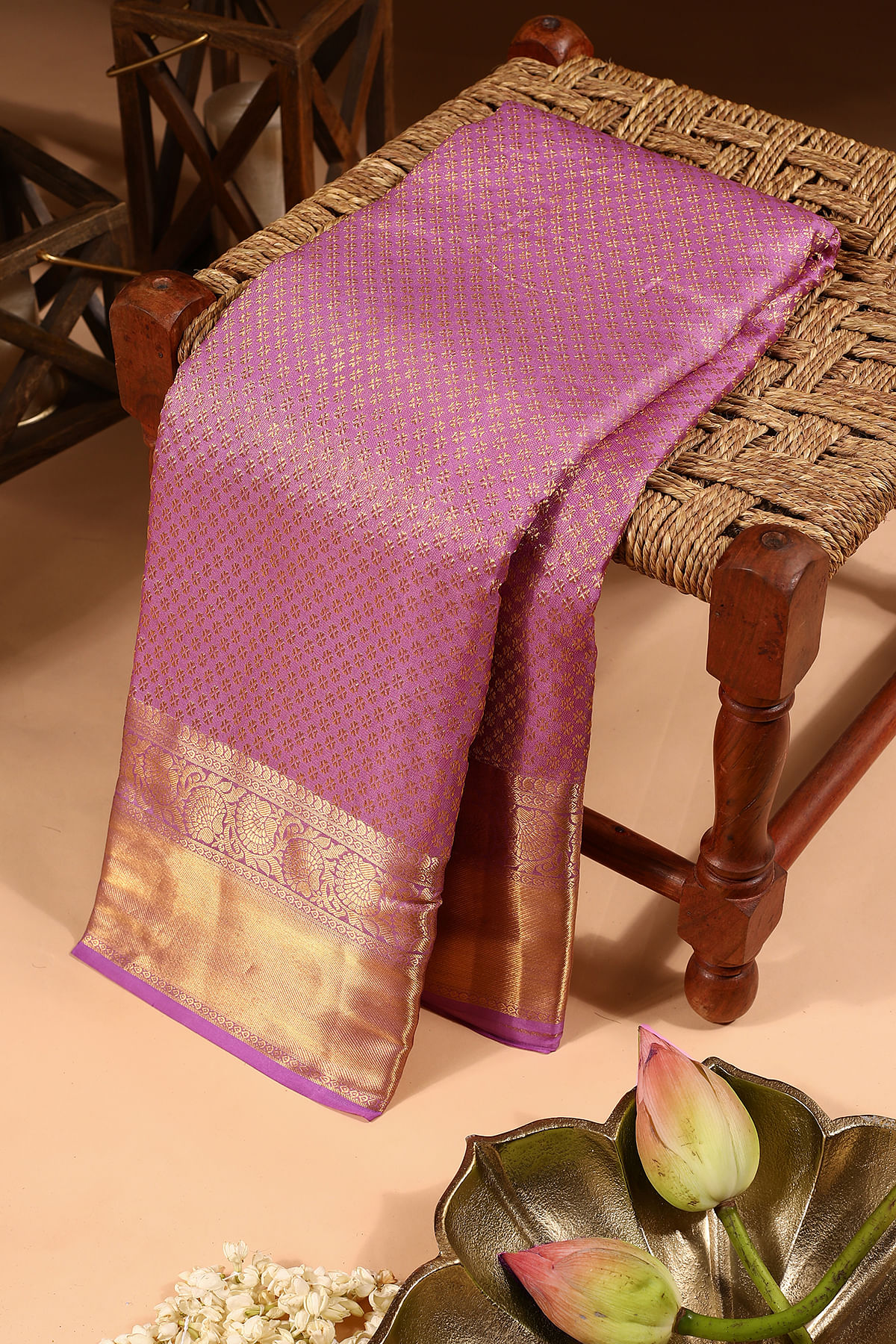 Mellow Mauve Purple Zari Woven Kanchipuram Silk Saree