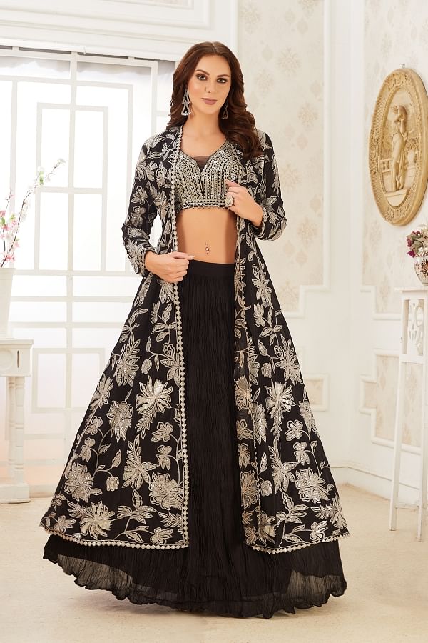 Ghagra choli with long jacket clearance