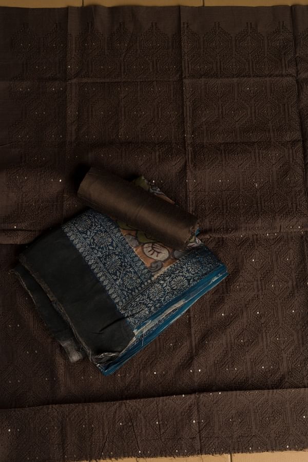 Buy Gardenia Cream Silk Unstitched Dress Material with Thread Work Online Samyakk