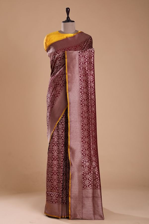 Wine Color Banarasi Silk Saree With Blouse for Women Wedding,festive,party  Wear Traditional Indian Designer - Etsy Ireland