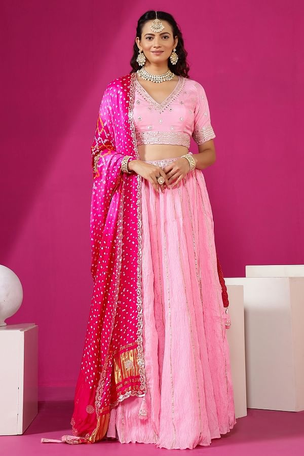 Buy Baby Pink Georgette Embroidered Work Party wear Lehenga Choli Online