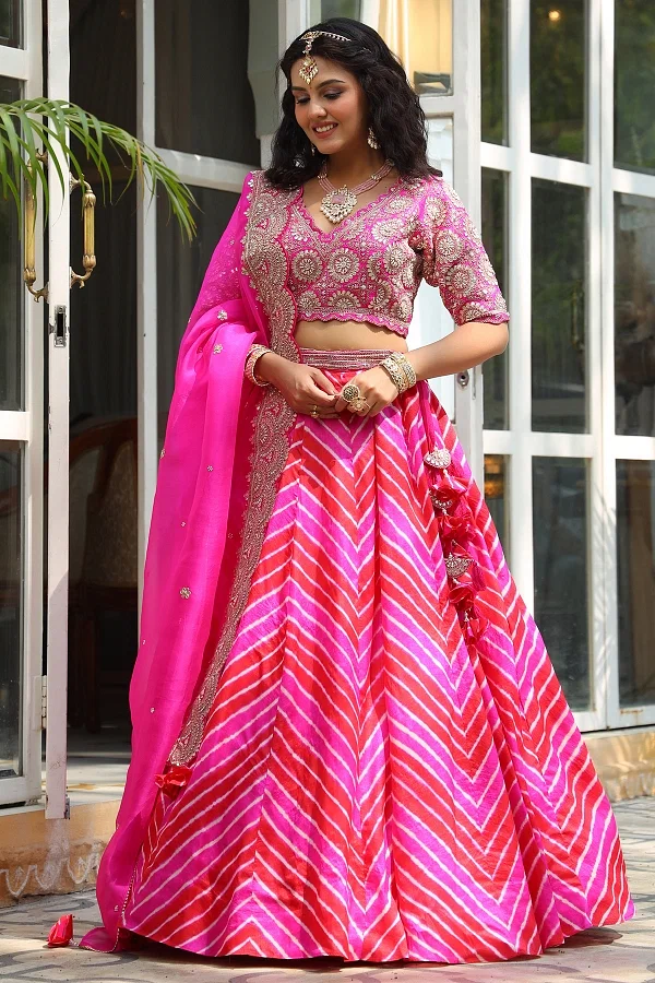 Silk Lehenga Bridal Wear in Magenta and Pink Combination