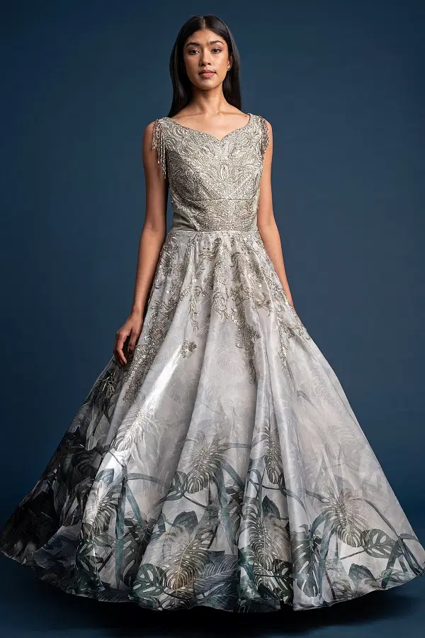 Grey colour party wear gown online