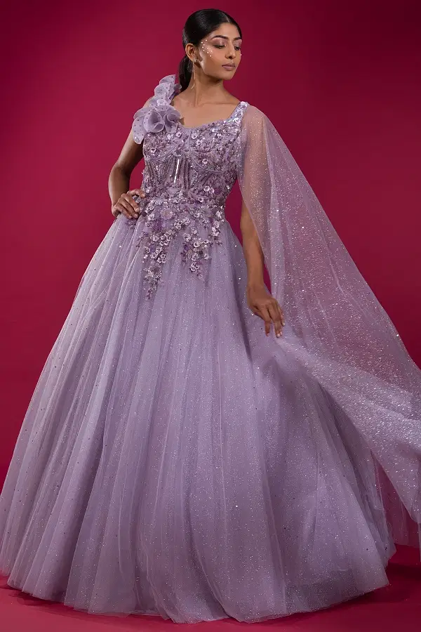Grey colour long dress 2025