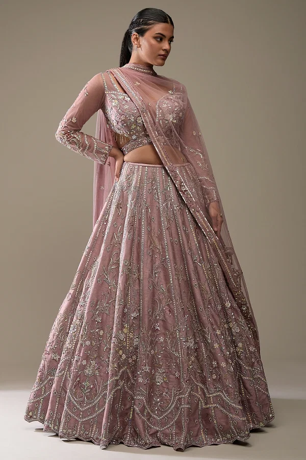 Buy Coral Pink Bel Buti Embroidered Bridal Lehenga Online in India @Mohey -  Mohey for Women