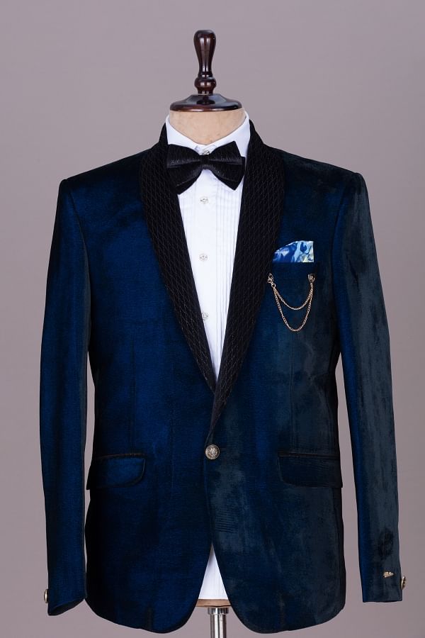 Buy Pageant Blue Bead Embroidered Suede Tuxedo Suit Online Samyakk