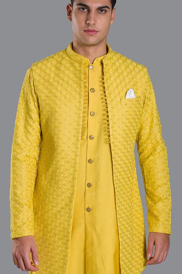 Waistcoat on hotsell yellow kurta