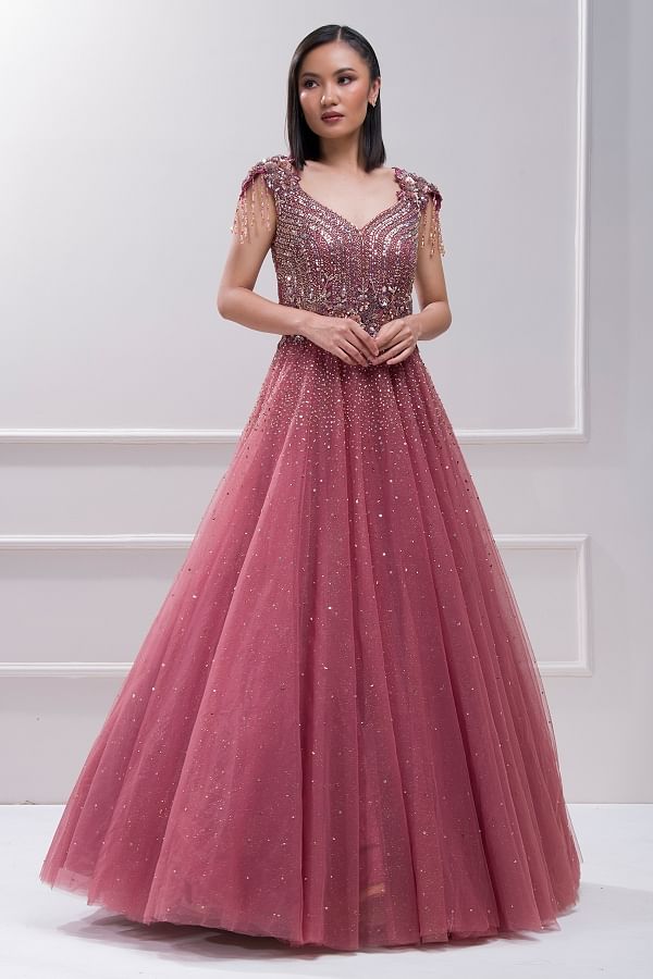 Net Fit and Flare Wedding Dress (Chain-Rani_Peach_XL) in Dandeli at best  price by ROMNIK CREATION - Justdial