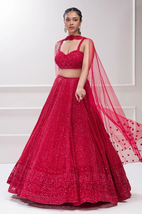 RED Indian Wedding Sangeet Reception Bride Ghagra SATIN STONE & Thread  Lehenga Choli Dupatta Skirt 6229 price in Saudi Arabia | Amazon Saudi  Arabia | kanbkam