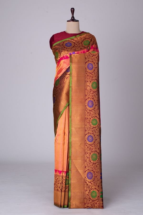 Brinjal Color Pure Gadwal Silk Saree with Temple Border and Golden and –  IndyVogue