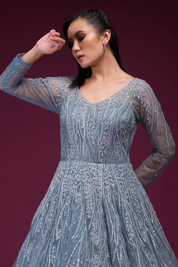 MISS36 - Women's Illusion Embroidery Elegant Mermaid Evening Dress Plus size
