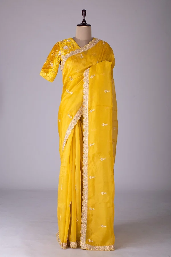 Buy Cyber Yellow Abla Embroidered Chiffon Saree Online