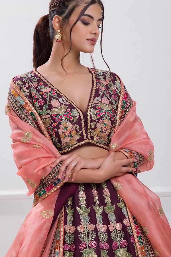 Plum bridal sales lehenga
