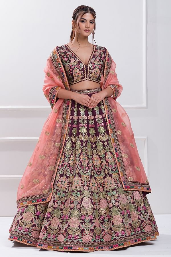 Plum bridal lehenga cheap