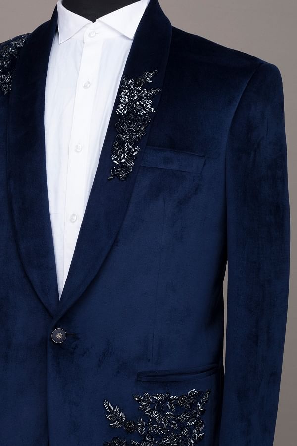 Navy blue best sale suede suit