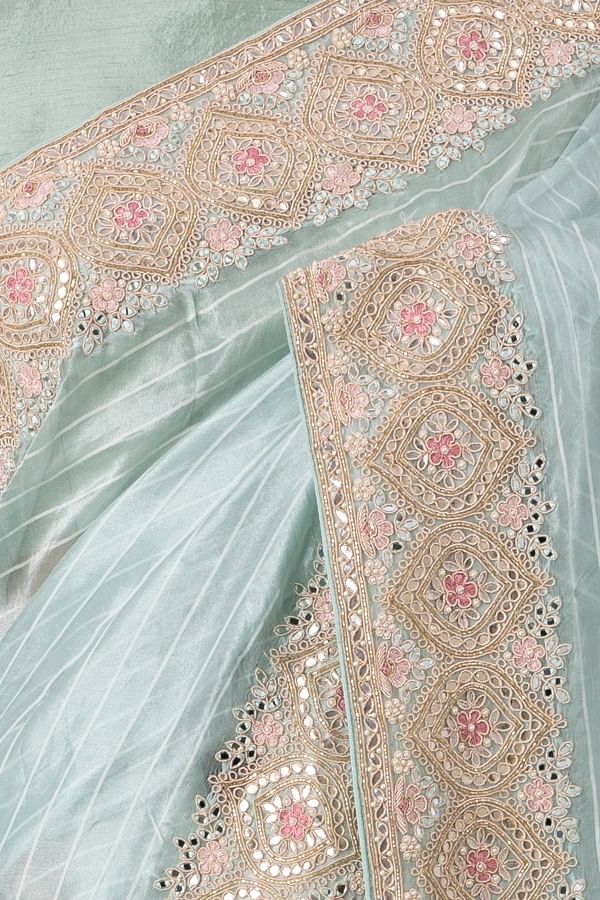 Gray linen embroidery saree with running blouse piece