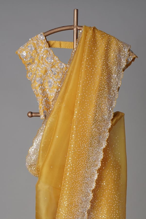 Mustard Yellow Organza Saree With Blouse Piece(2390S127)