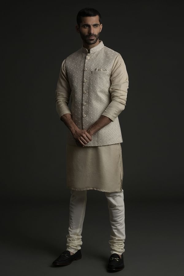 Grey kurta with waistcoat best sale