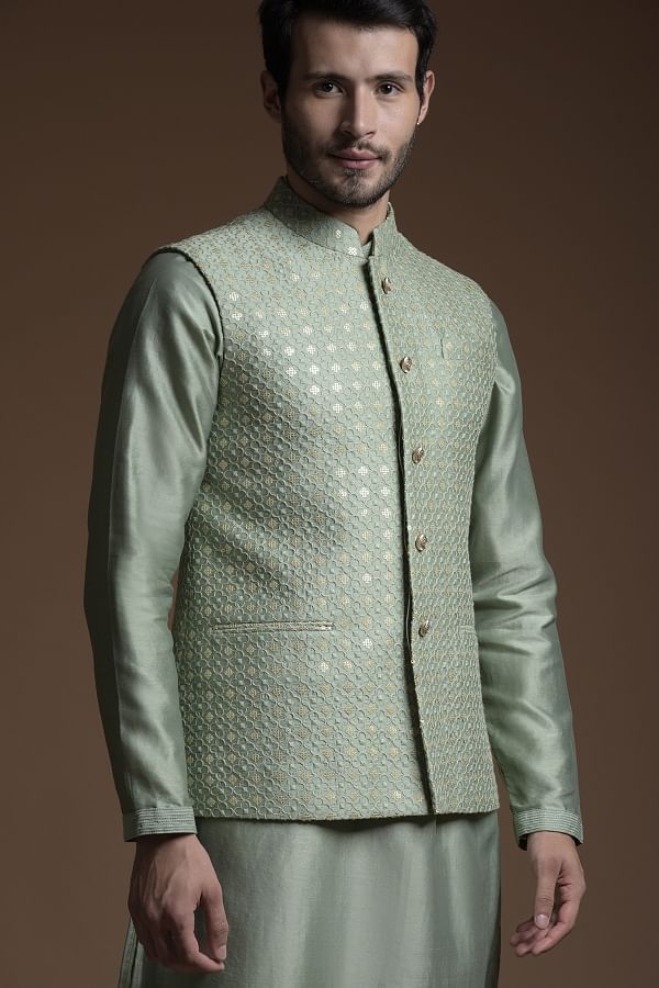 Dark green kurta with waistcoat 2025