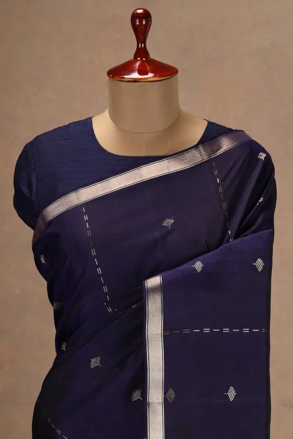 Buy Teal Blue Zari Woven Silk Saree with Unstitched Blouse