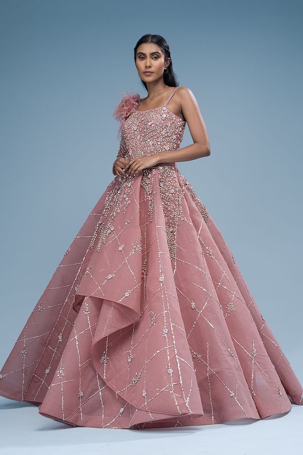 Elegant Dusty Pink One Shoulder A-line Side Split Long Prom Dresses, P –  Wish Gown