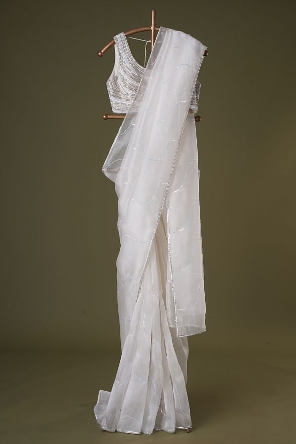 Ivory Silk Organza Embroidered Saree Set Design by Peeli Dori at Pernia's  Pop Up Shop 2024