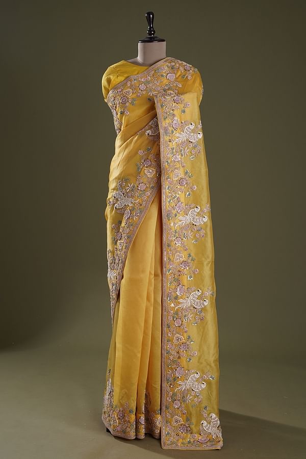 Shop Mustard Yellow Khadi Organza Digital Print Saree Party Wear Online at  Best Price | Cbazaar