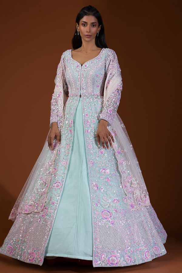 Muslim Lehenga Style Long Jacket Indian Women Anarkali Silk Net Ready to  wear Wedding Dress 20_3 - green - 8 : Amazon.co.uk: Fashion