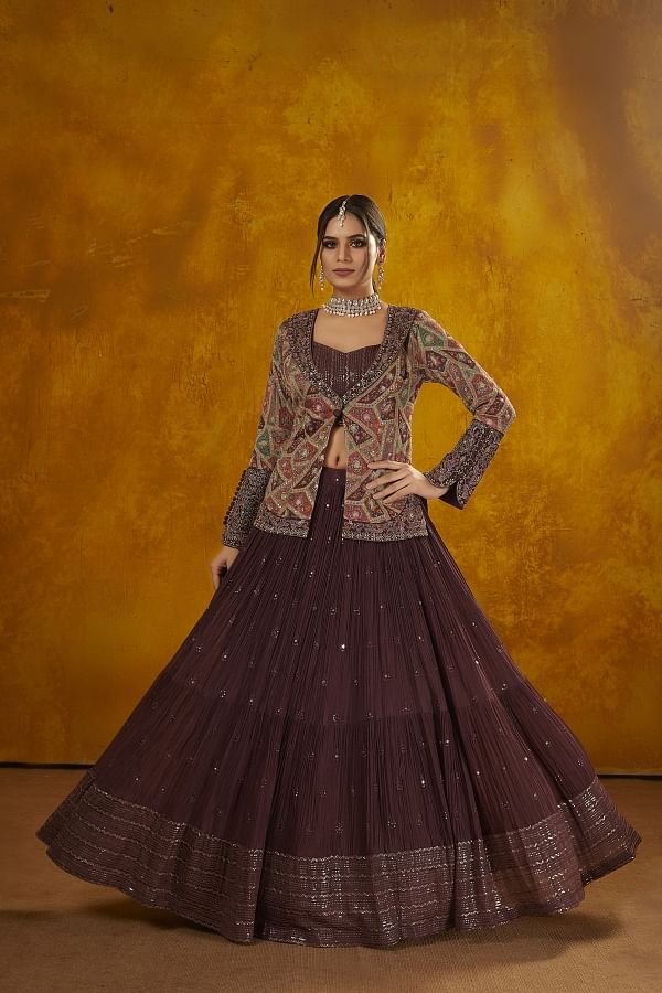 Brown Sequin Embroidered Lehenga Set | Arpita Mehta – KYNAH