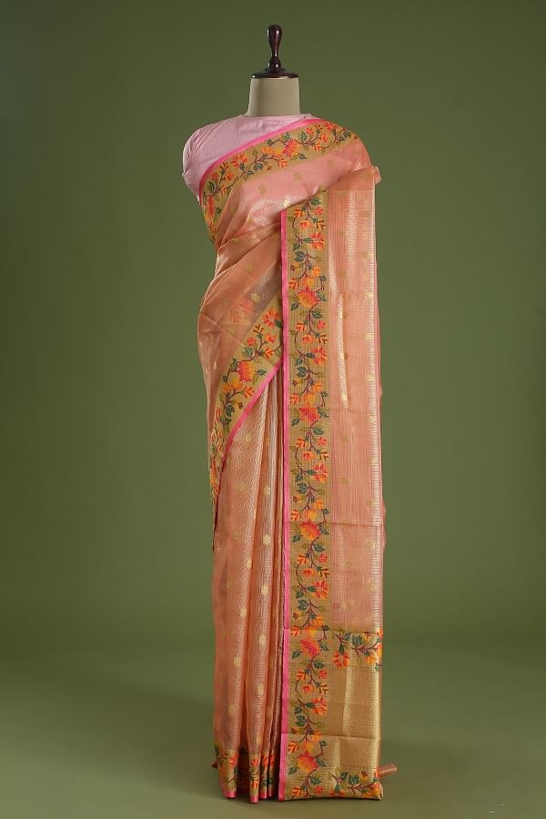 Buy Pure Linen Saree Online : Red On Grey Pure Linen Summer Saree – Ek Dori