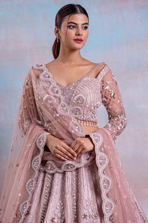 Buy Light Pista Dupion Silk Embroidered Kali Lehenga Wedding Wear Online at  Best Price | Cbazaar