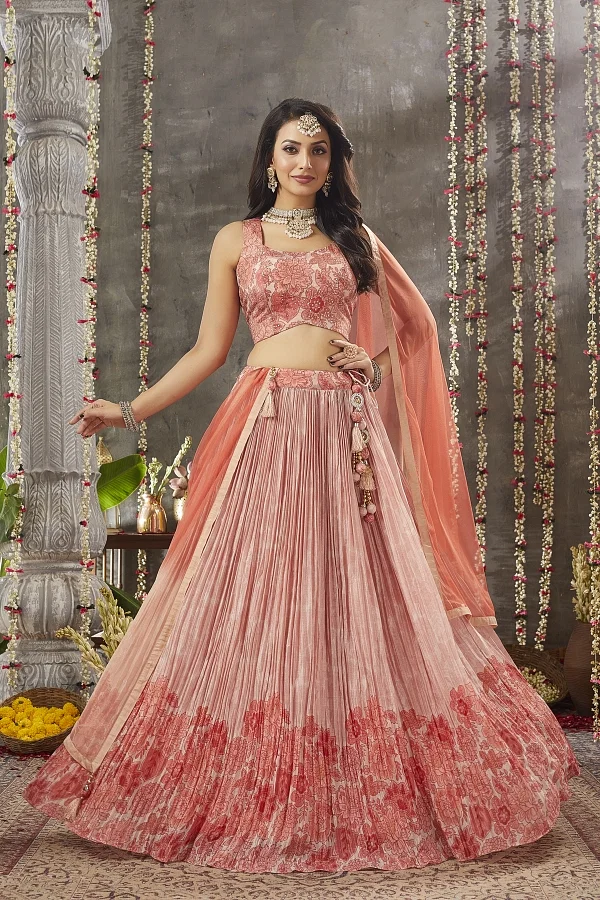 Buy Pink Engagement Art Silk Lehenga Choli Online : Indian Ethnic Wear -