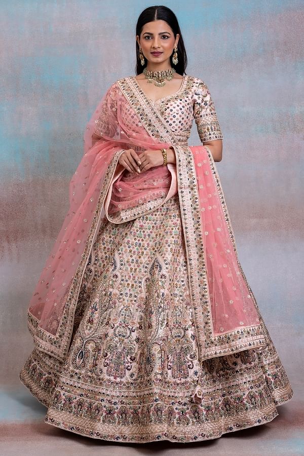 Buy Pastel Blue Sequins Embroidered Organza Reception Lehenga Online |  Samyakk