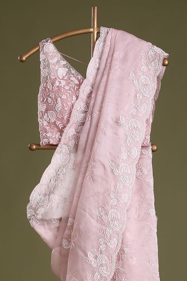 Pink Organza Saree With Blouse 272522