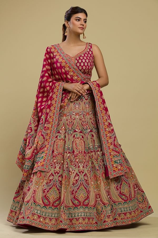 Printed Multi Color Lehenga with Mirror and Pearl Work - House of Surya