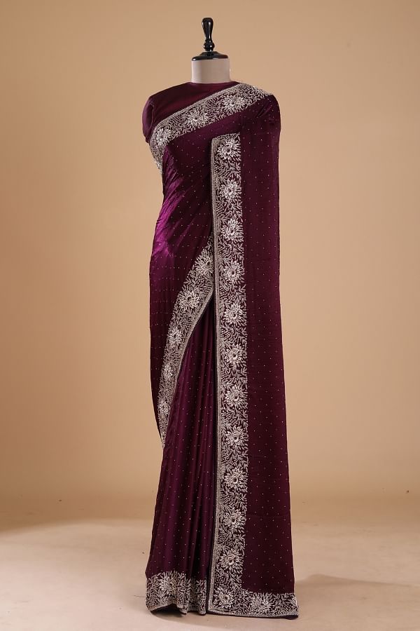 Banarasi Silk Designer Dark Wine Color Saree | Saree designs, Saree,  Festival wear